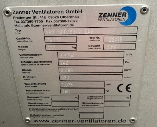 Ventilator- 196m³/min, Zenner GmbH-VRZ 800/63/2 ZAK ; ID 386